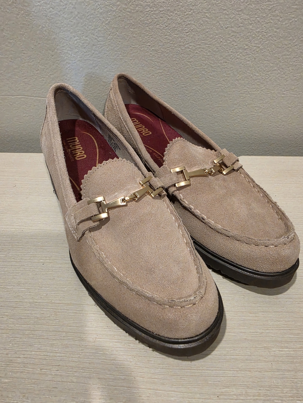 Munro Colleen Sand Suede Bit Loafers Shoes Womens 9N Narrow Comfort Lug Sole